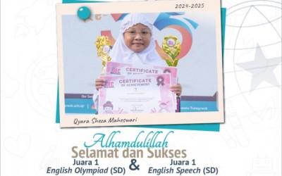 Kak Qyara Sheza Maheswari juara 1 English Olympiad SD dan English Speech SD pada Gebyar Prestasi Gresik English Center 2024 Tingkat Kabupaten Gresik