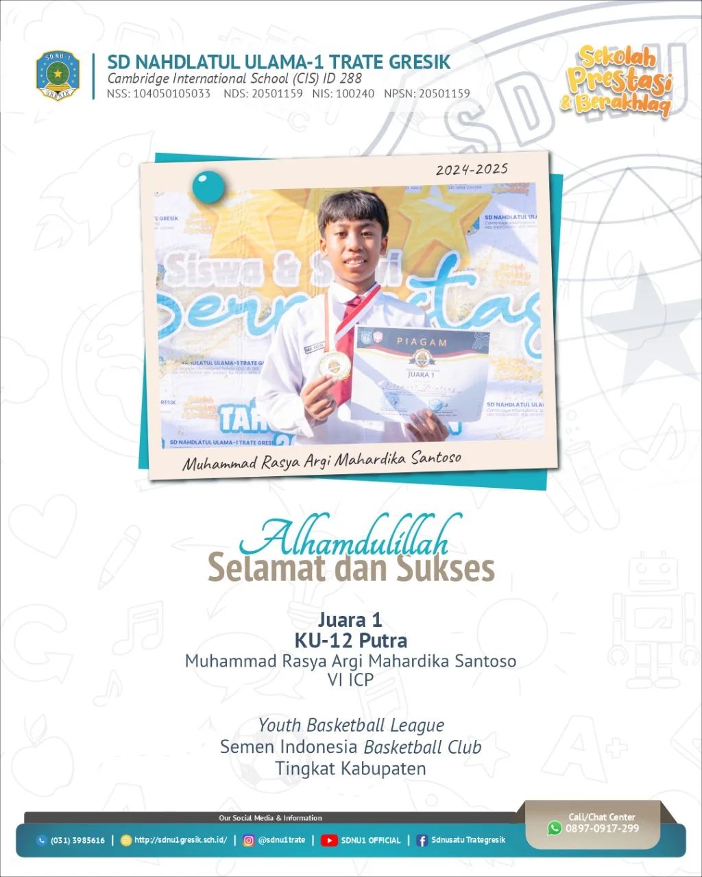 M.Rasya Argi Mahardika Santoso 6 icp Juara 1 KU-12 Putra Youth Basketball League Semen Indonesia Basketballclub Tingkat Kabupaten