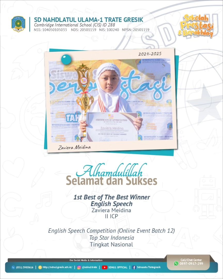 Kak Zaviera Meidina, Kelas 2 ICP, juara 1st Best of The Best Winner English Speech, pada English Speech Competition (Online event Batch 12), Top Star Indonesia, Tingkat Nasional