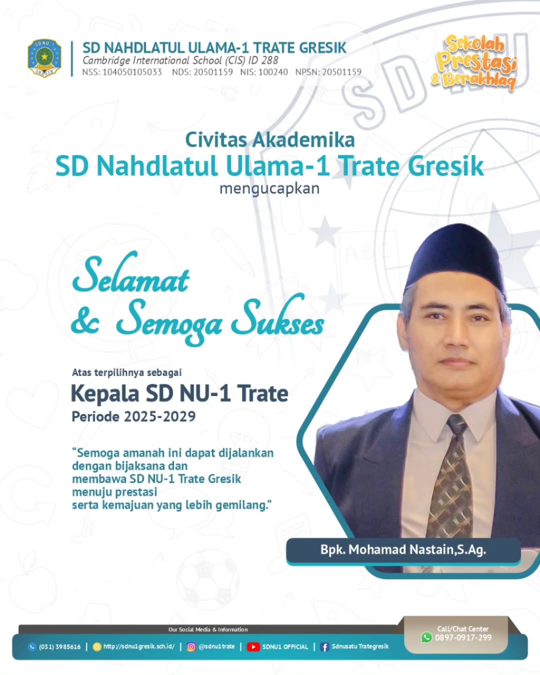 Kepala sekolah SD NU-1 Trate Gresik TP 2025-2026