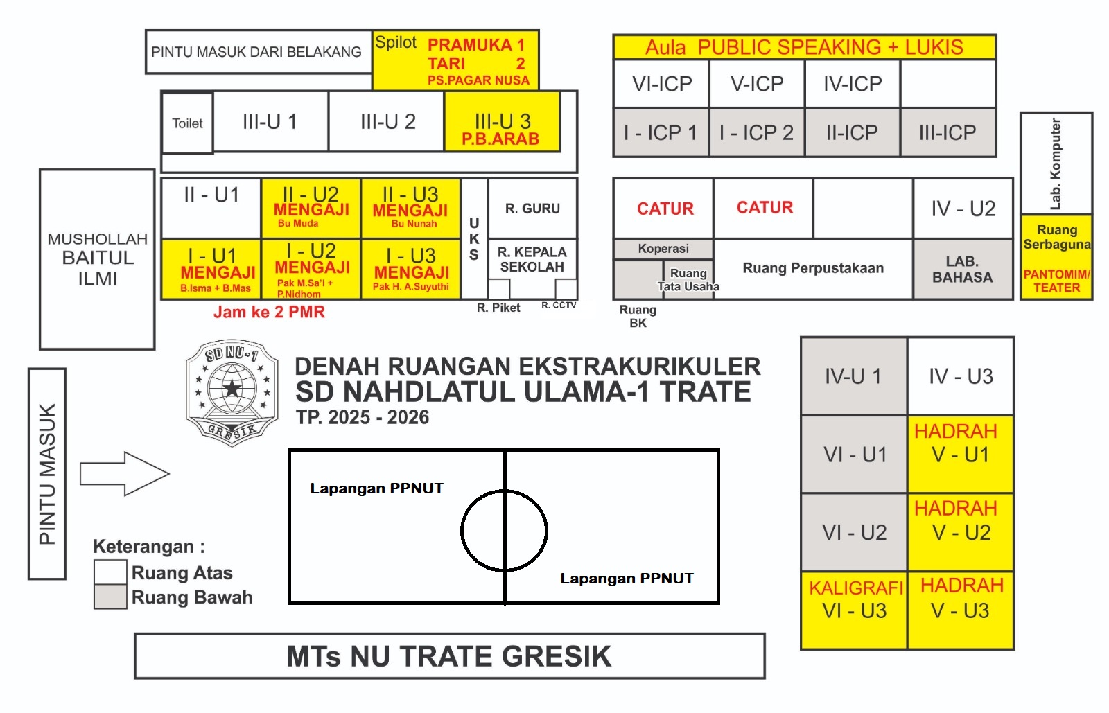 Denah Ruang Ekstra SDNU-1 Trate Gresik TP2025-2026