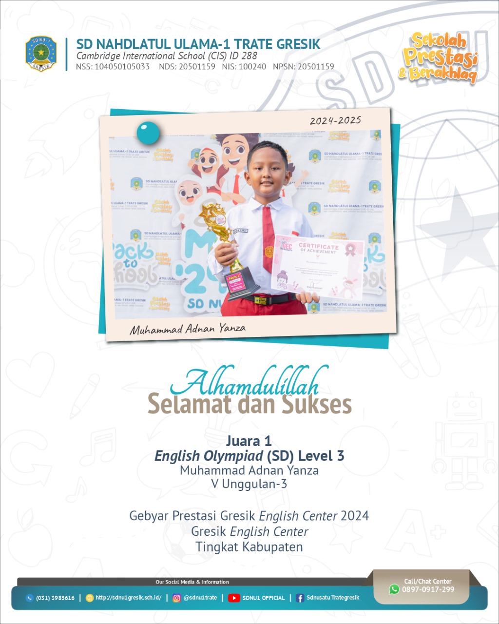 sdnu1trate_kak-Muh_AdnanYanza-juara1-EnglishOlympiadSD-level3-GebyarPrestasiGresikEnglishCenter-2024-tingkat-kabupaten-Gresik